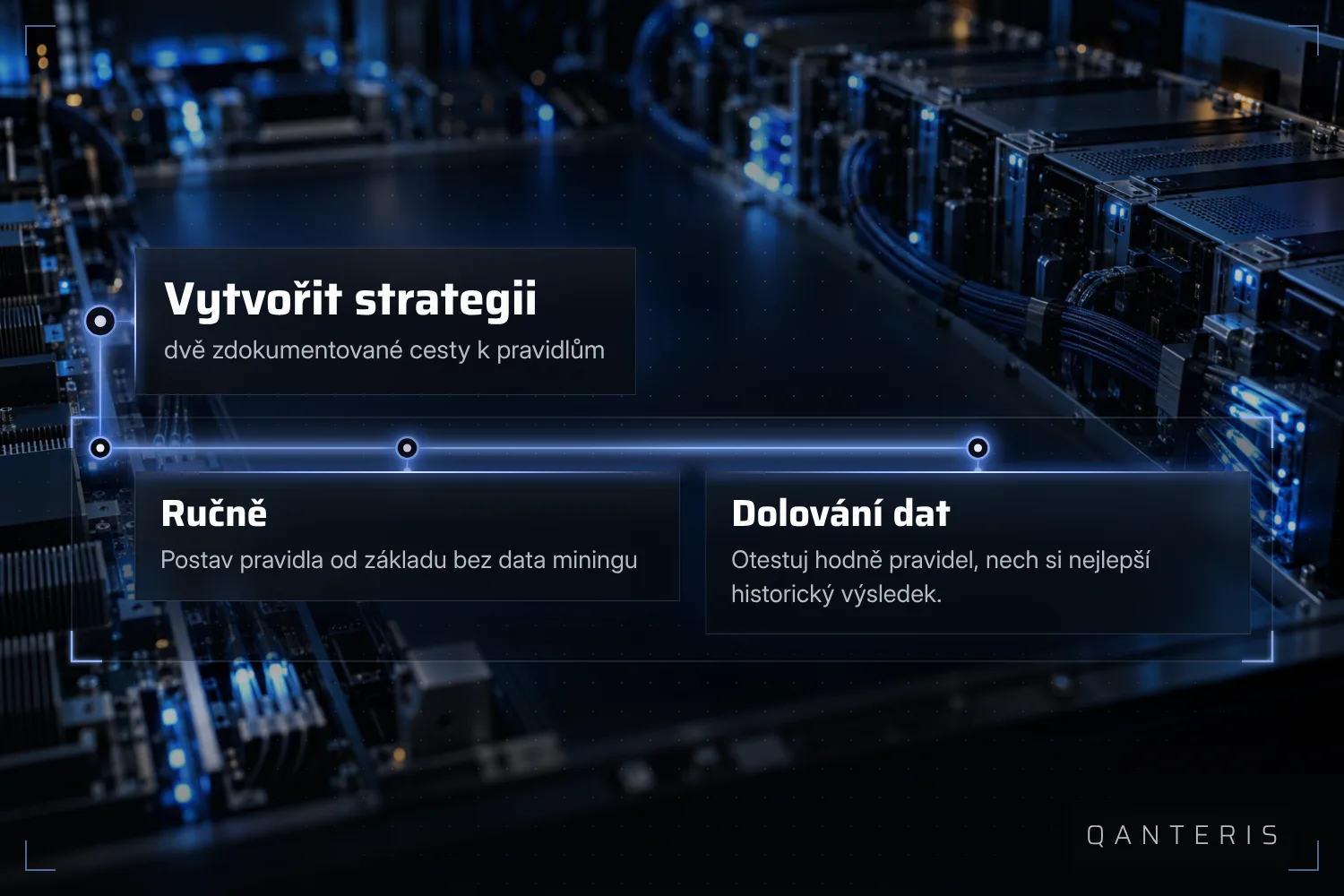 Strategie může vzniknout od základu nebo vyjít z testování mnoha pravidel, doložená jako dvě oddělené cesty.