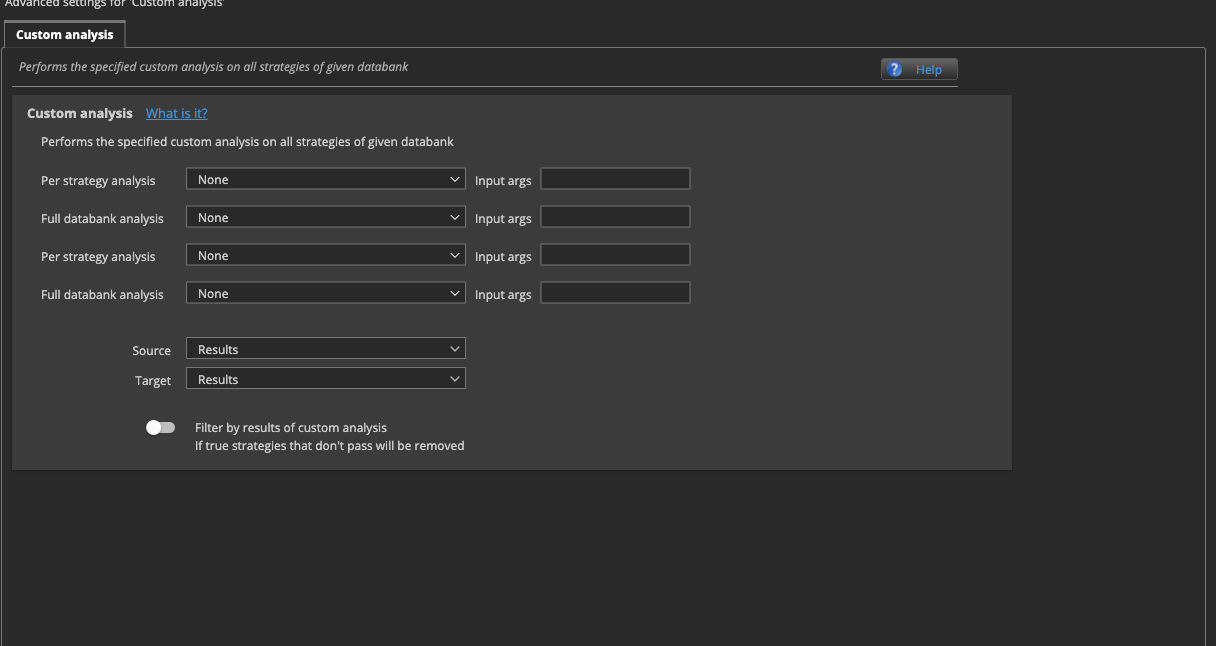 Custom Analysis can connect with several result types and with external scripts such as Python.